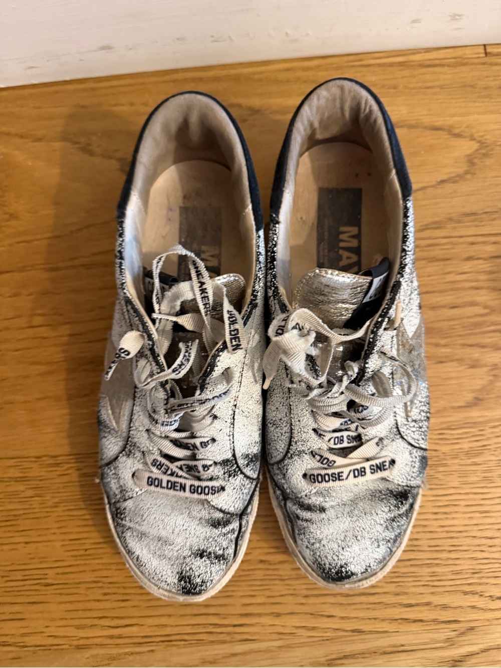 Golden Goose Silver Glitter Low-Top Sneakers with Suede Accents